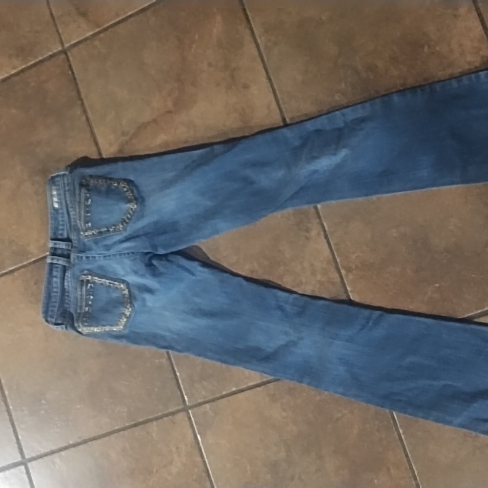 #2116Blue Jeans with Studded Pockets And A Gorgeous Butterfly Sweat Shirt Size S